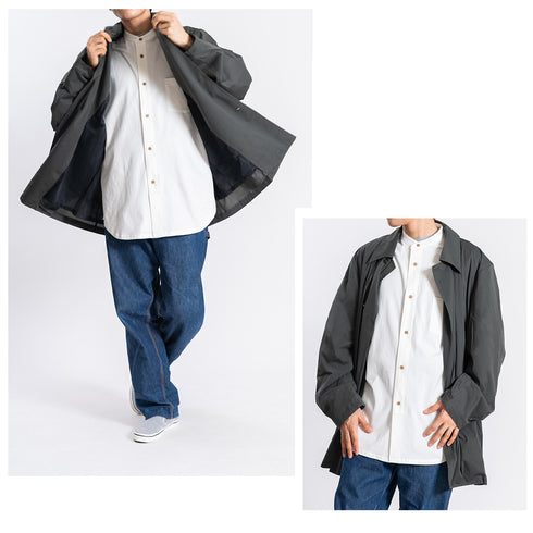 【日本製】 シャツ メンズ 半袖 大きいサイズ ワンポケット 無地 バンドカラー オーガニックコットン 綿100% ブラック(FL24SS-001-bk)